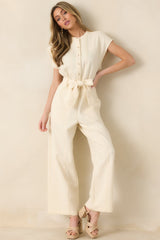 FRNCH Celestia Ivory Textured Cotton Jumpsuit