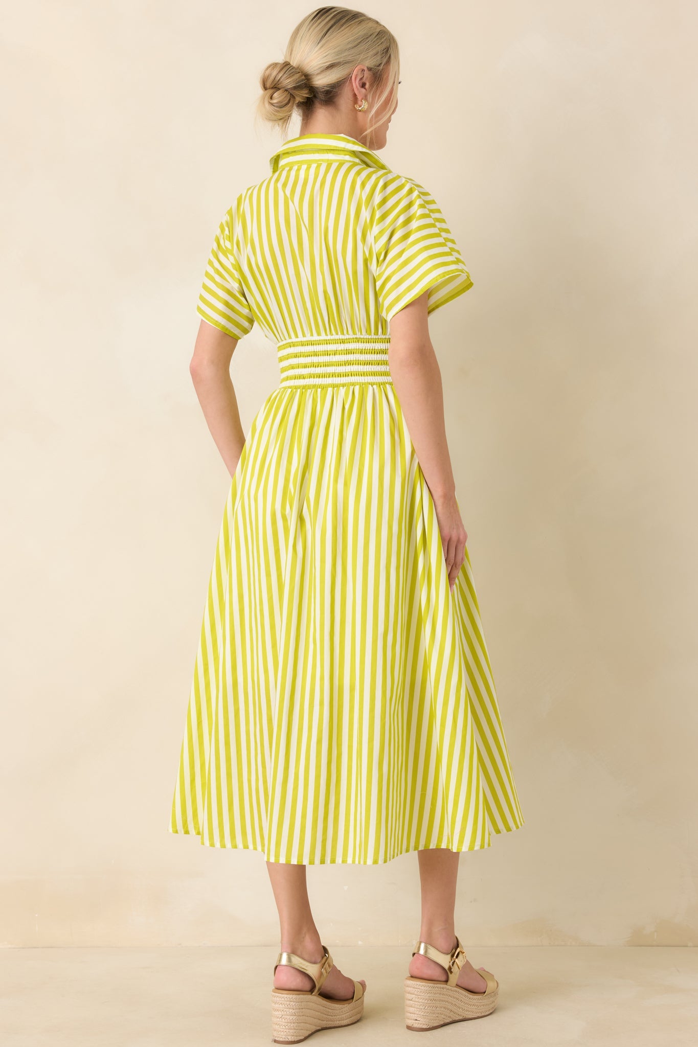 Put It in Motion Chartreuse Green Stripe Cotton Midi Dress