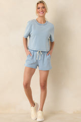 Z Supply Medium Wash Curran Knit Denim Cropped Sweatshirt