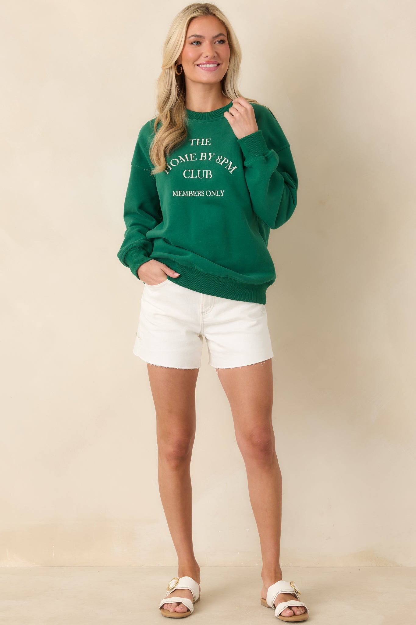 Home By 8PM Club Forest Green Cotton Crewneck Sweatshirt