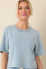 Z Supply Medium Wash Curran Knit Denim Cropped Sweatshirt