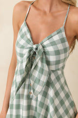 Meet Me in the Meadow Green Checked Cotton Lace Back Midi Dress
