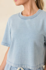 Z Supply Medium Wash Curran Knit Denim Cropped Sweatshirt