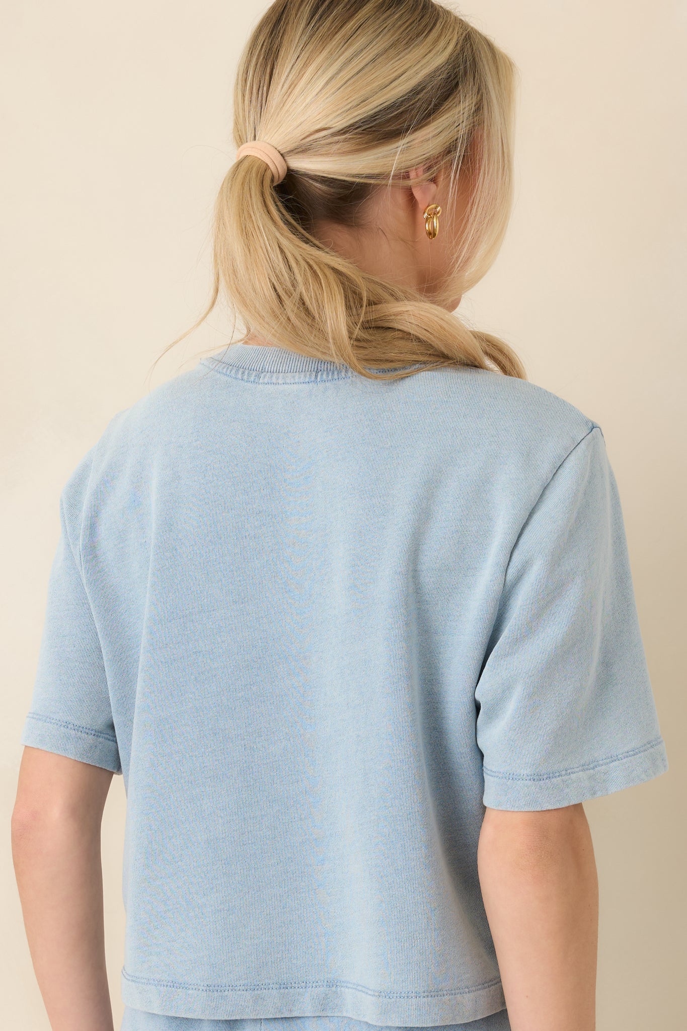 Z Supply Medium Wash Curran Knit Denim Cropped Sweatshirt