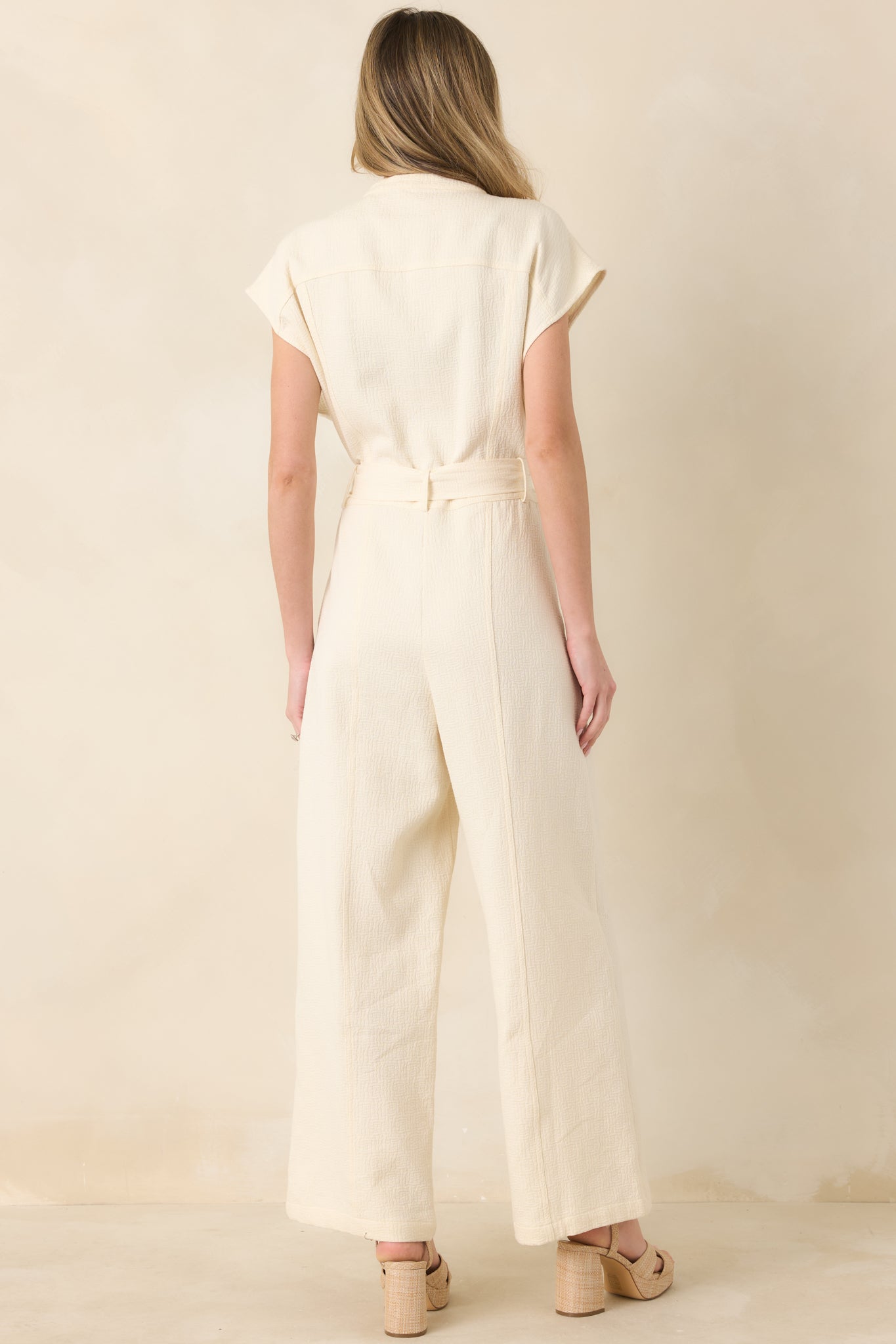 FRNCH Celestia Ivory Textured Cotton Jumpsuit