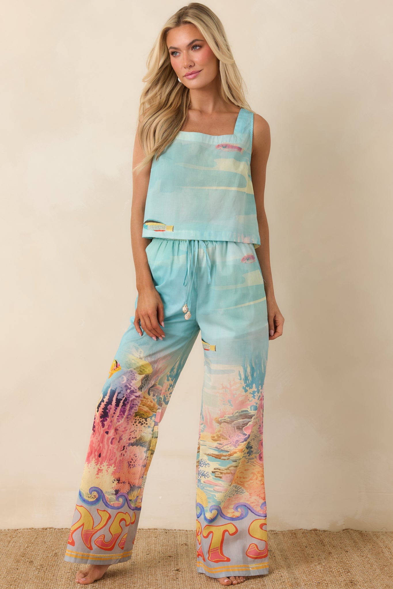 Paradisa Gulf Coast Blue Multi Cotton Reef Print Pants