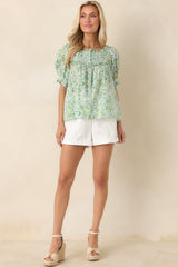 Paradisa Clearwater Seaglass Green Cotton Puff Sleeve Blouse