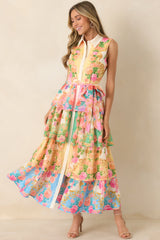 Just A Little Extra Yellow Multi Floral Tiered Midi Dress