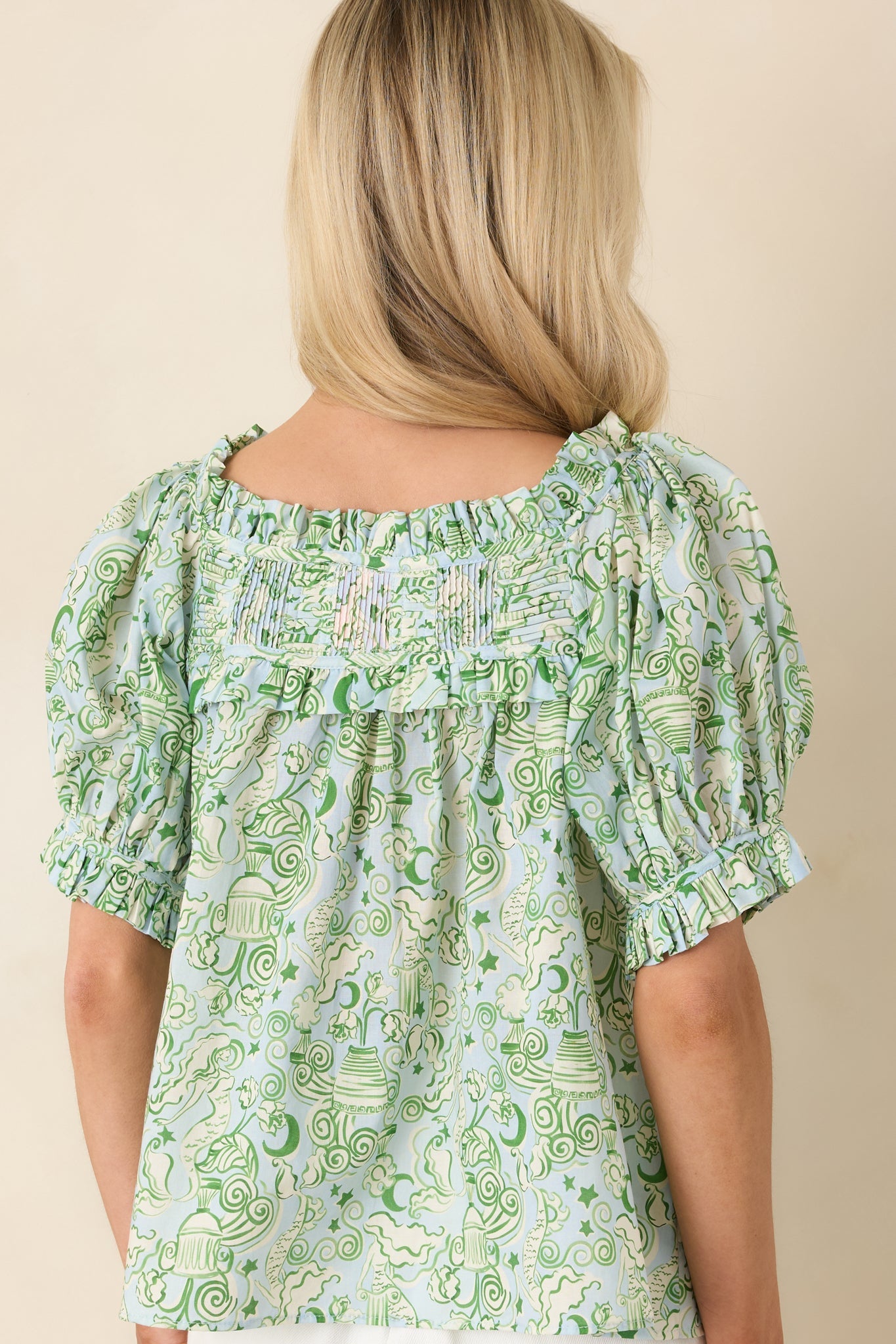 Paradisa Clearwater Seaglass Green Cotton Puff Sleeve Blouse