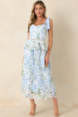 Remembering Spring Light Blue Lace Floral Midi Dress