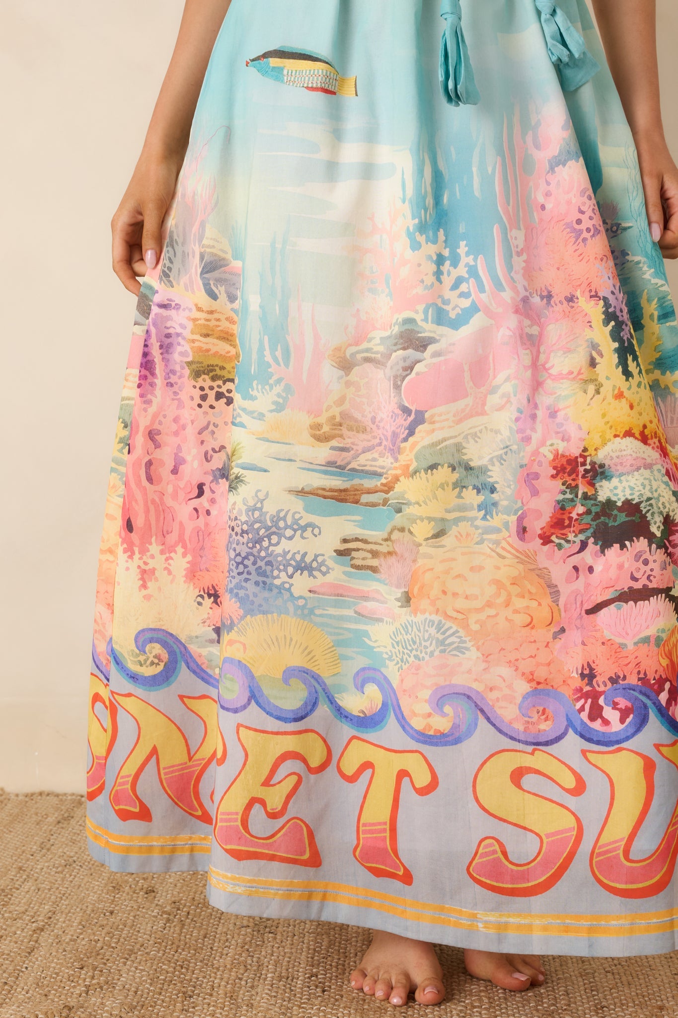 Paradisa Ponte Vedra Blue Multi Cotton Reef Print Maxi Dress