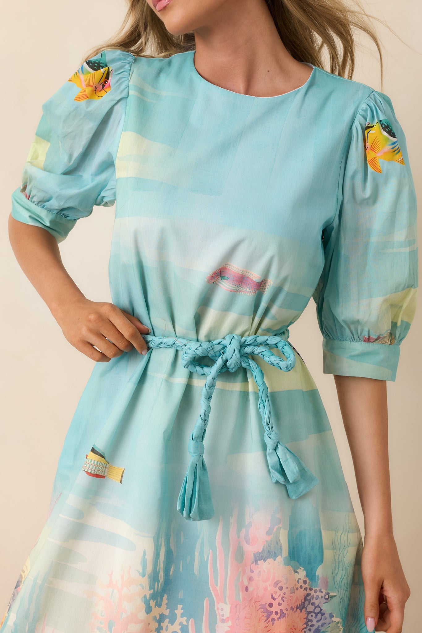 Paradisa Ponte Vedra Blue Multi Cotton Reef Print Maxi Dress