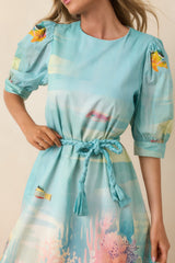 Paradisa Ponte Vedra Blue Multi Cotton Reef Print Maxi Dress
