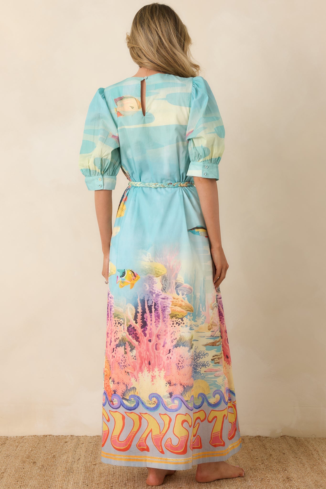 Paradisa Ponte Vedra Blue Multi Cotton Reef Print Maxi Dress