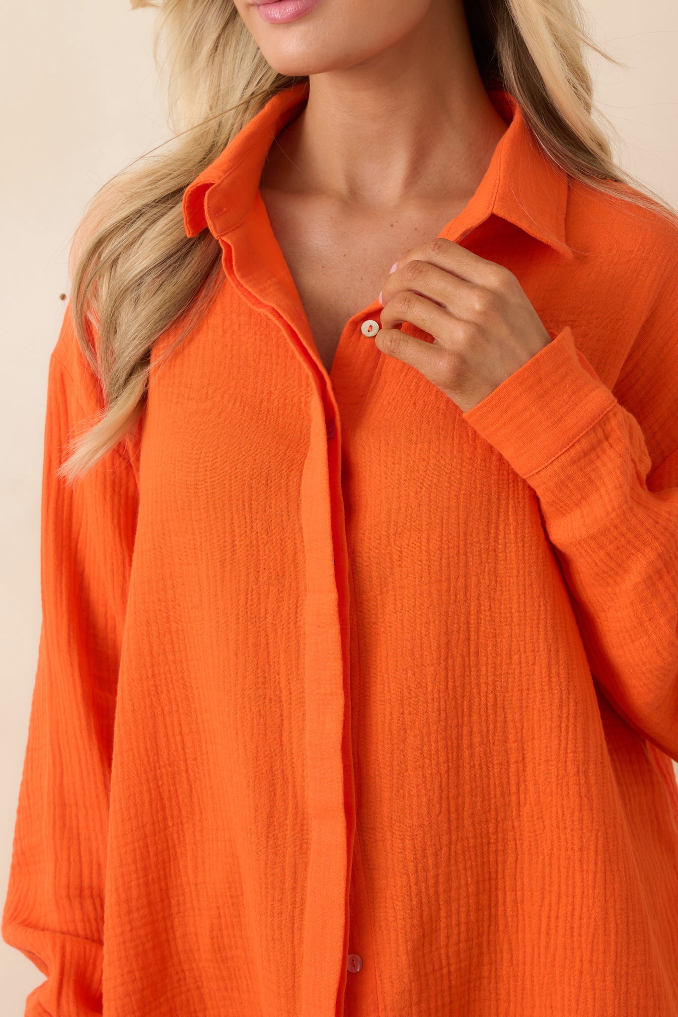 Paradisa Naples Orange Cotton Button-Up Top