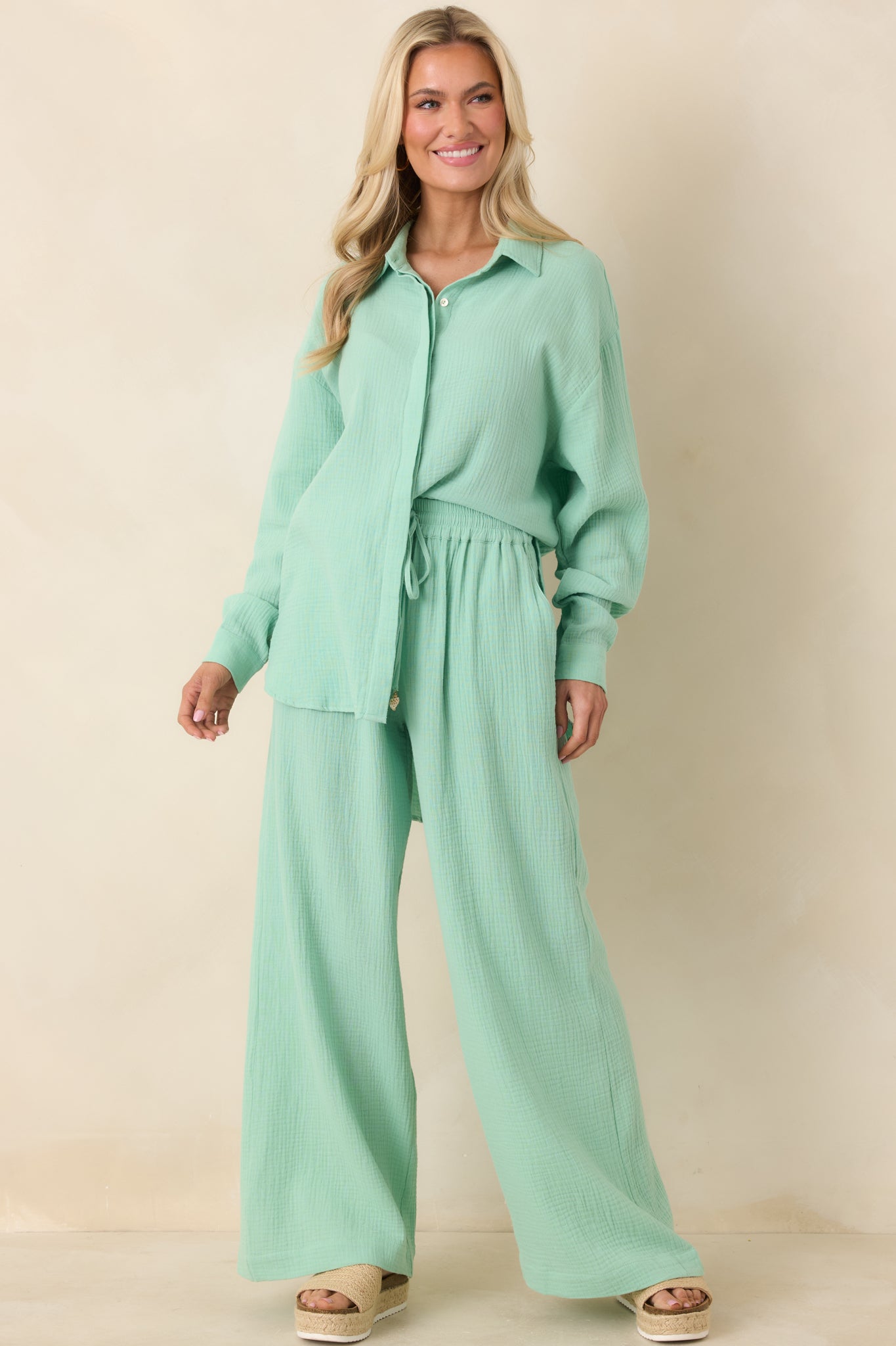 Paradisa Dunedin Seaglass Green Cotton Drawstring Pants