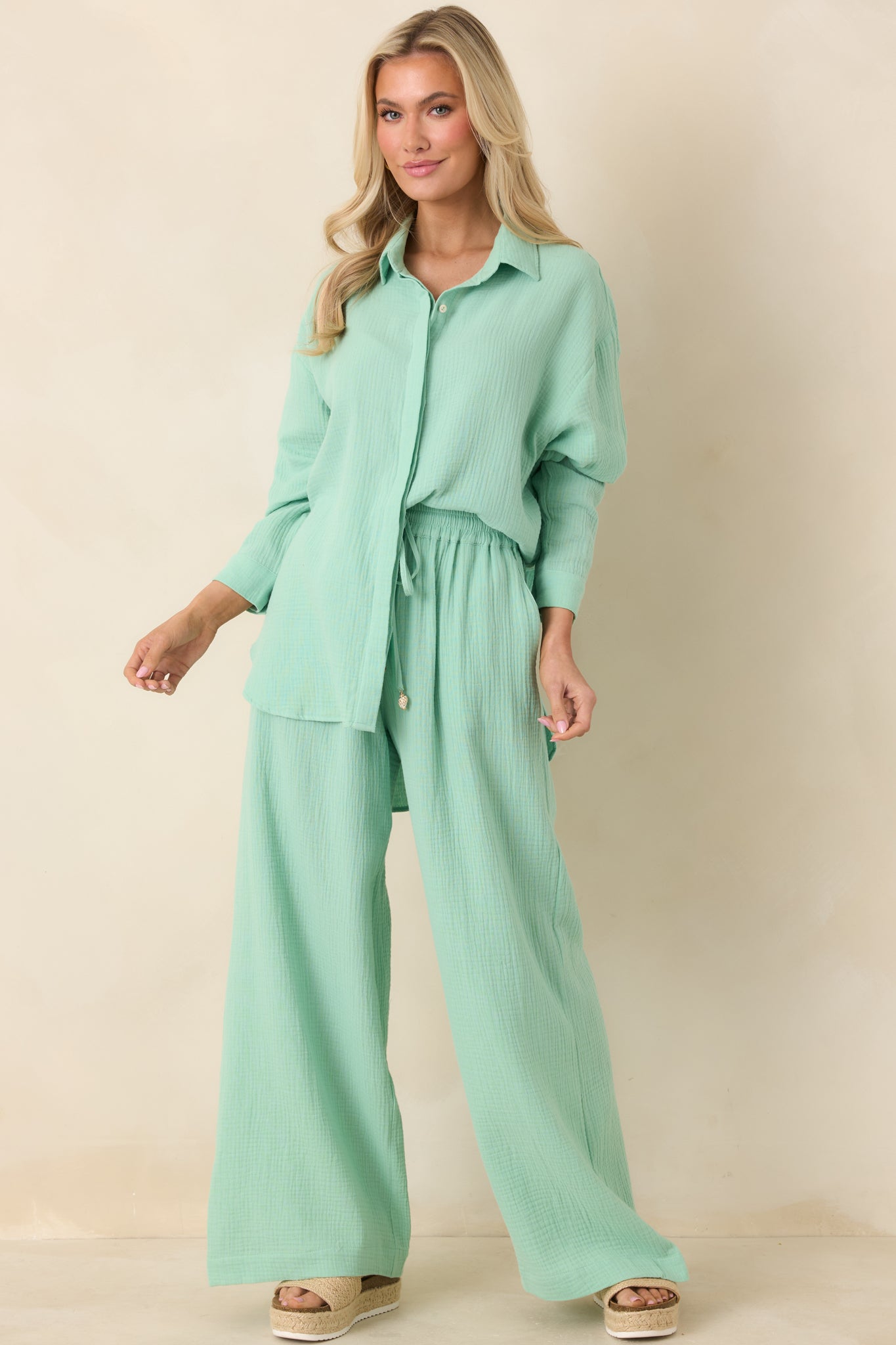 Paradisa Dunedin Seaglass Green Cotton Drawstring Pants