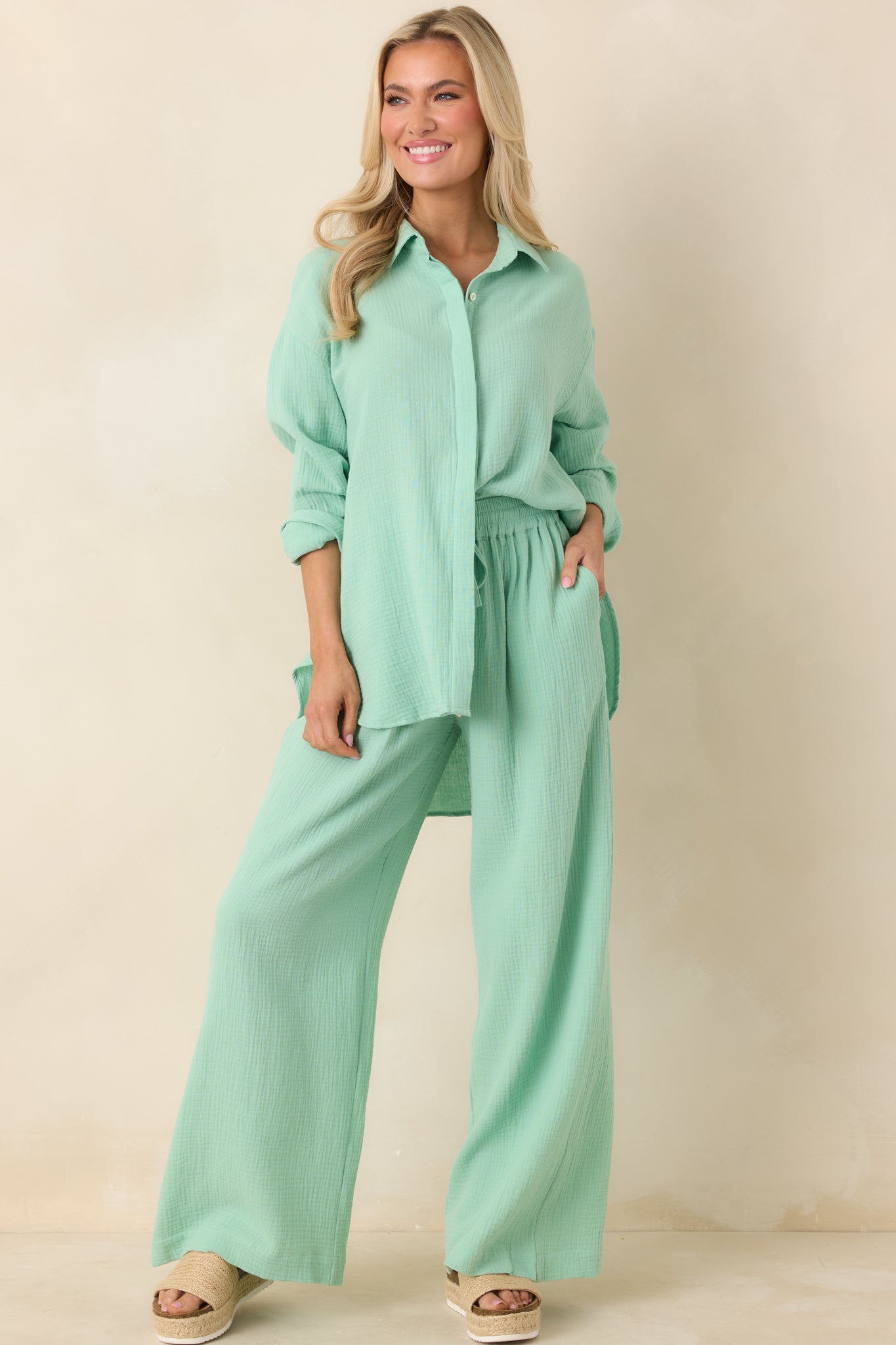 Paradisa Dunedin Seaglass Green Cotton Drawstring Pants