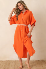Paradisa St. Augustine Orange Cotton Belted Shirt Dress