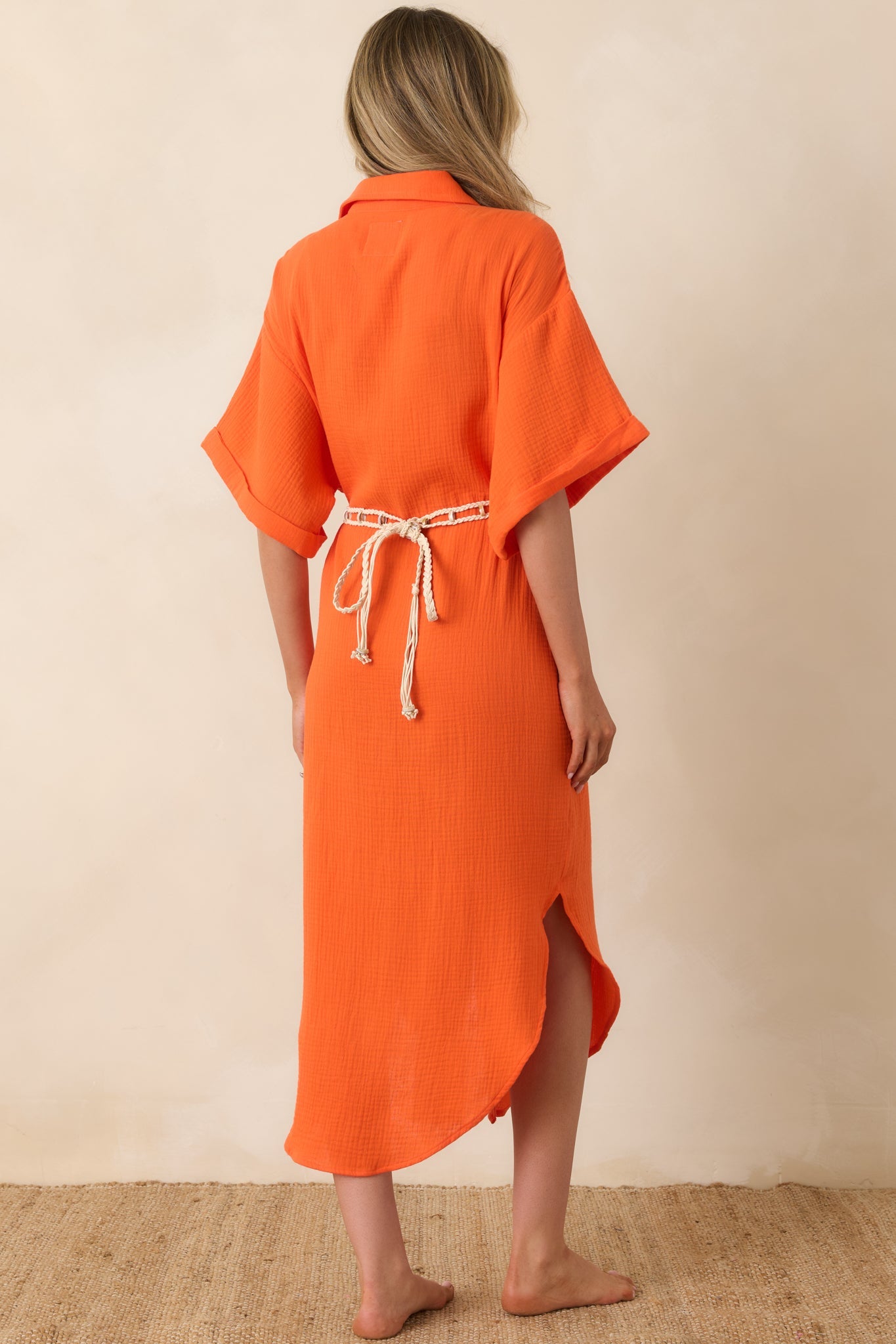 Paradisa St. Augustine Orange Cotton Belted Shirt Dress