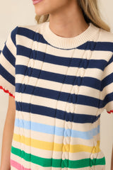 Vibes on High Navy Multi Stripe Knit Short Sleeve Top