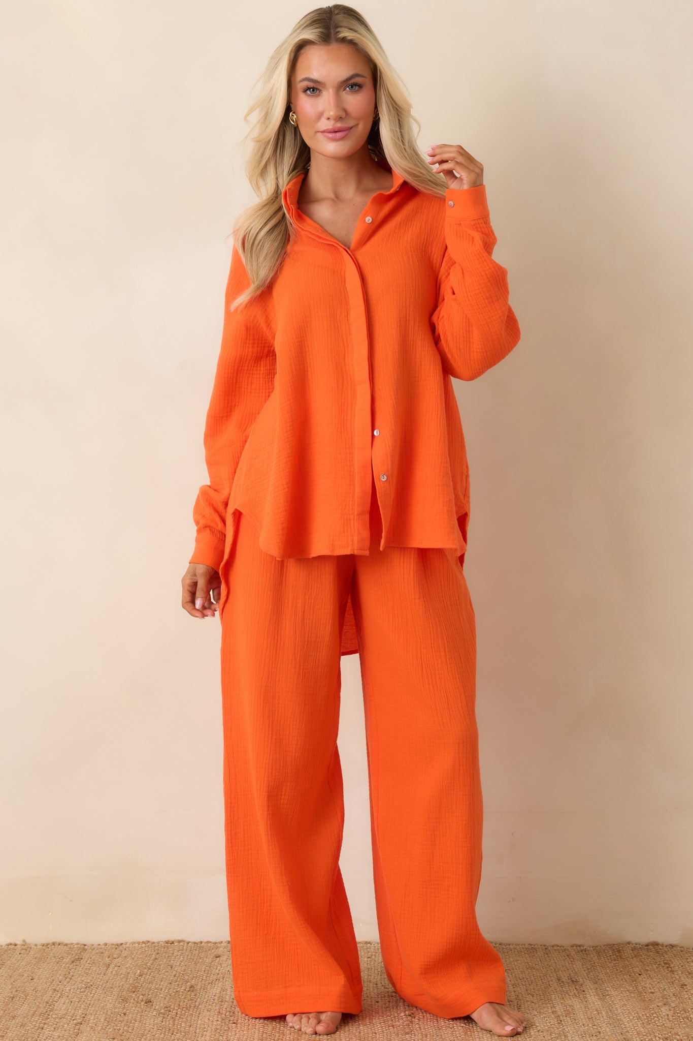 Paradisa Dunedin Orange Cotton Wide Leg Drawstring Pants