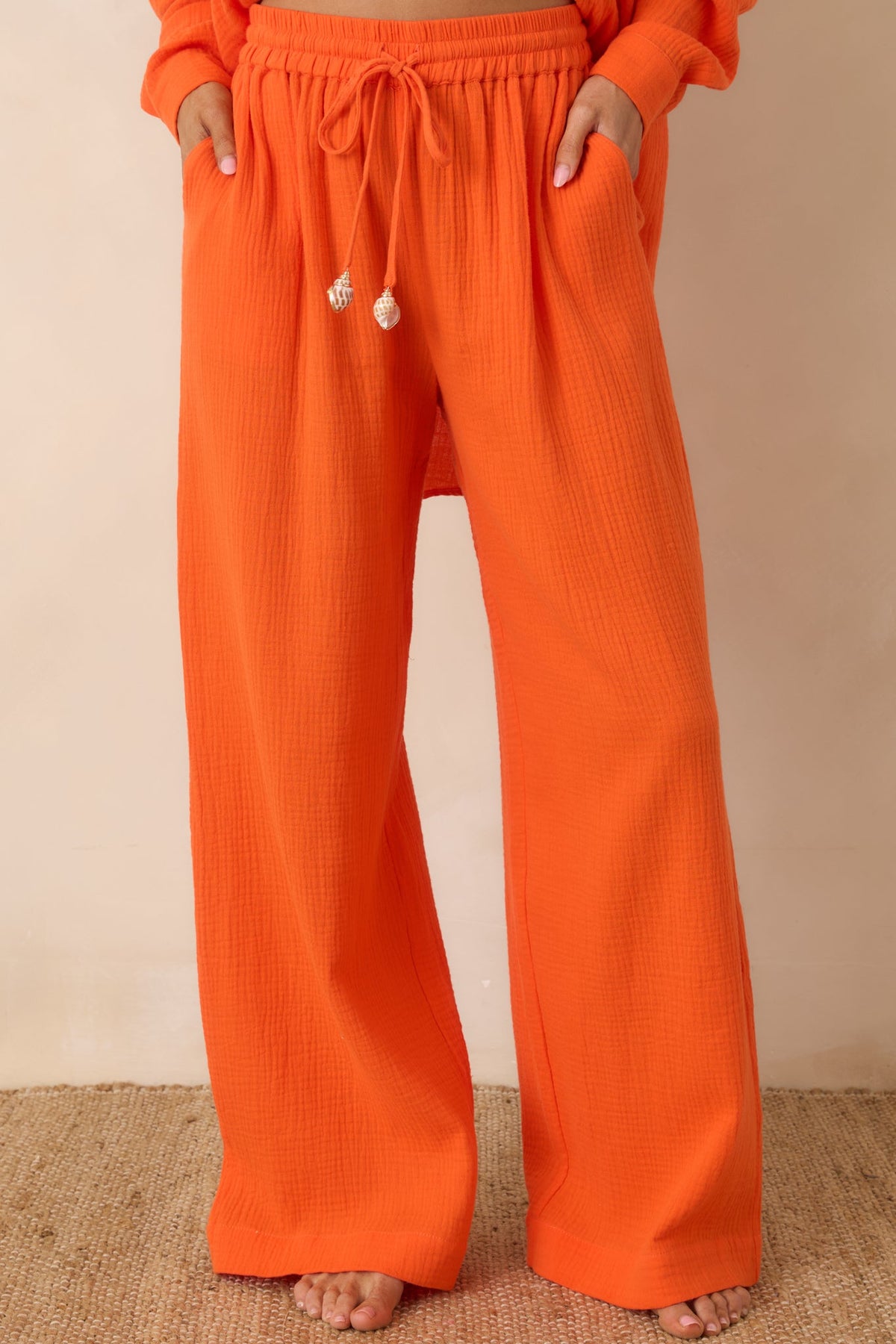 Paradisa Dunedin Orange Cotton Wide Leg Drawstring Pants