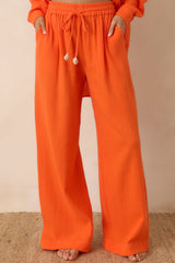 Paradisa Dunedin Orange Cotton Wide Leg Drawstring Pants