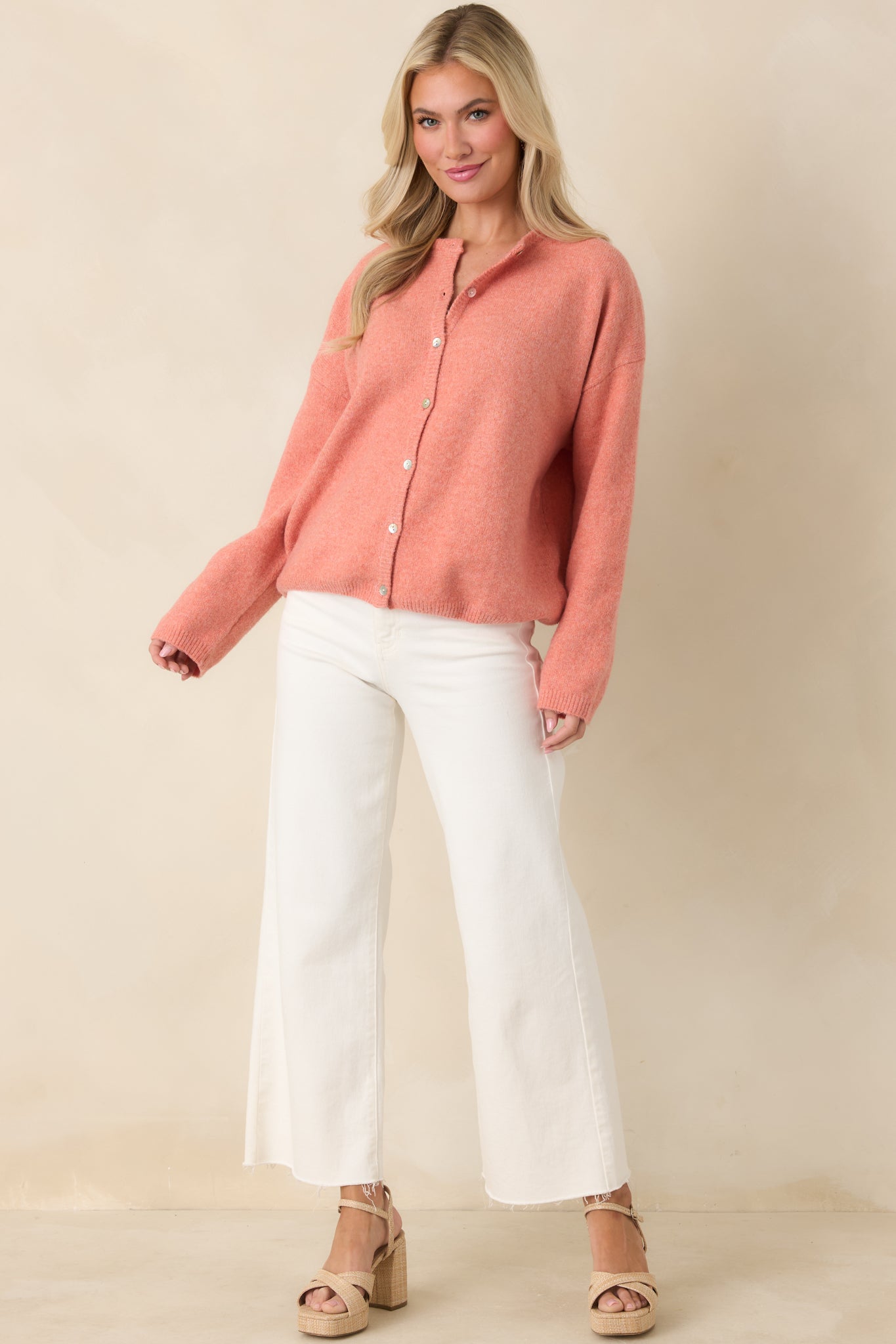 Sweet Simplicity Orange Sherbert Knit Button Front Cardigan