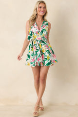 Prosperina Kiki Green & Pink Multi Floral Cotton Romper