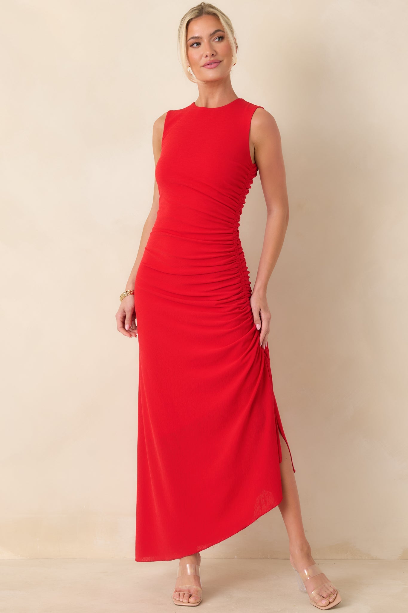 MINKPINK Rosa Red Drawstring Midi Dress