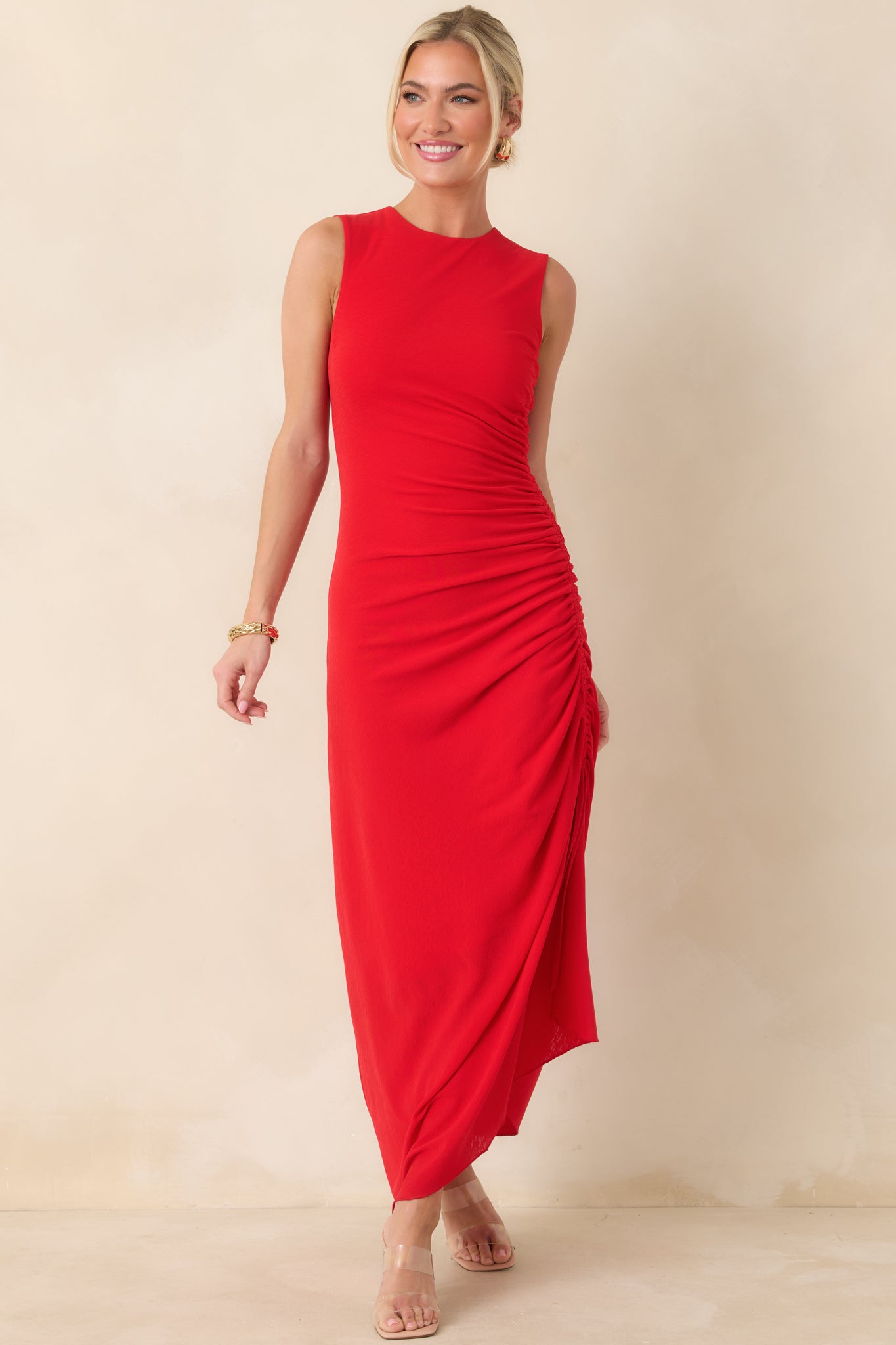 MINKPINK Rosa Red Drawstring Midi Dress