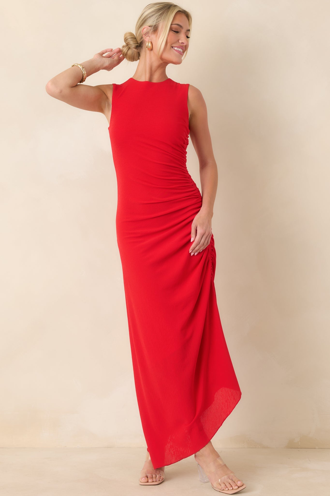 MINKPINK Rosa Red Drawstring Midi Dress