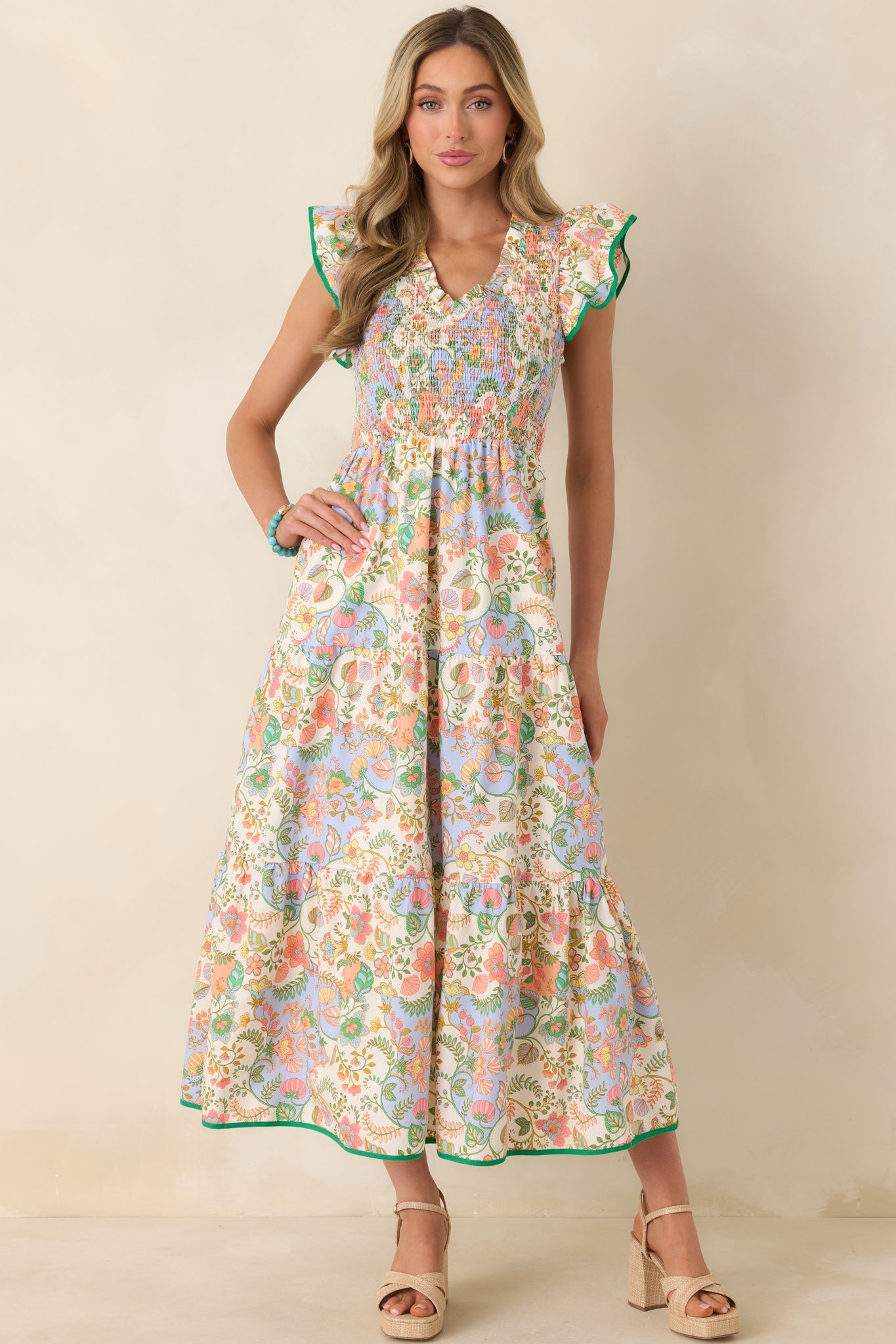 Where the Sun Goes Ivory Multi Floral Paisley Cotton Maxi Dress