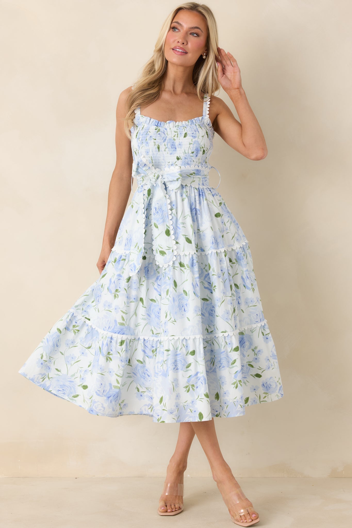 EXCLUSIVE: Prosperina Darcy Light Blue Floral Print Cotton Maxi Dress