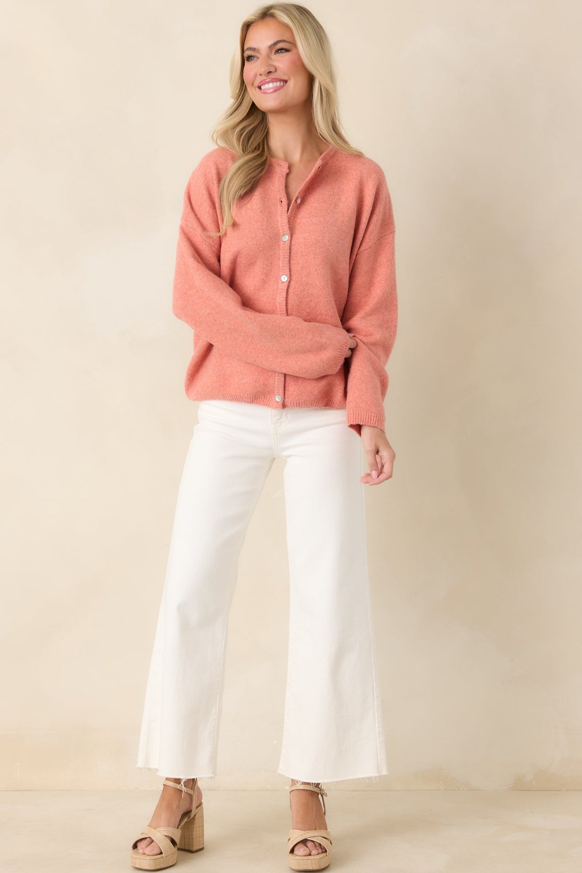 Sweet Simplicity Orange Sherbert Knit Button Front Cardigan