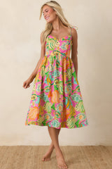 Paradisa Edgewater Pink Multi Cotton Fish Print Midi Dress