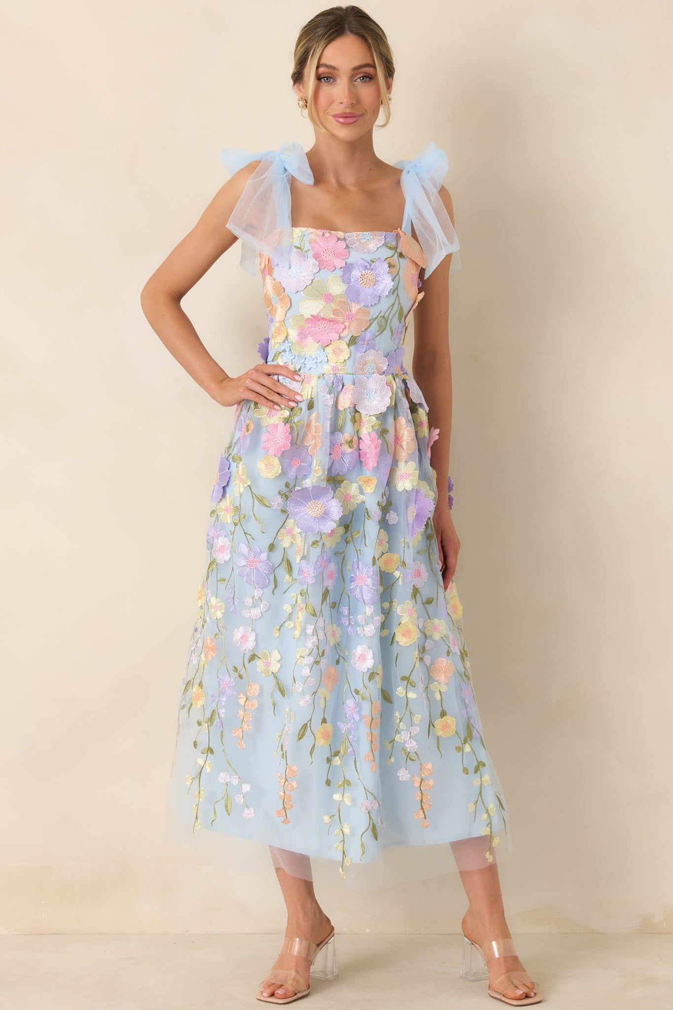 Spirit of Spring Light Blue Floral Embroidered Maxi Dress (RESTOCK MAY)