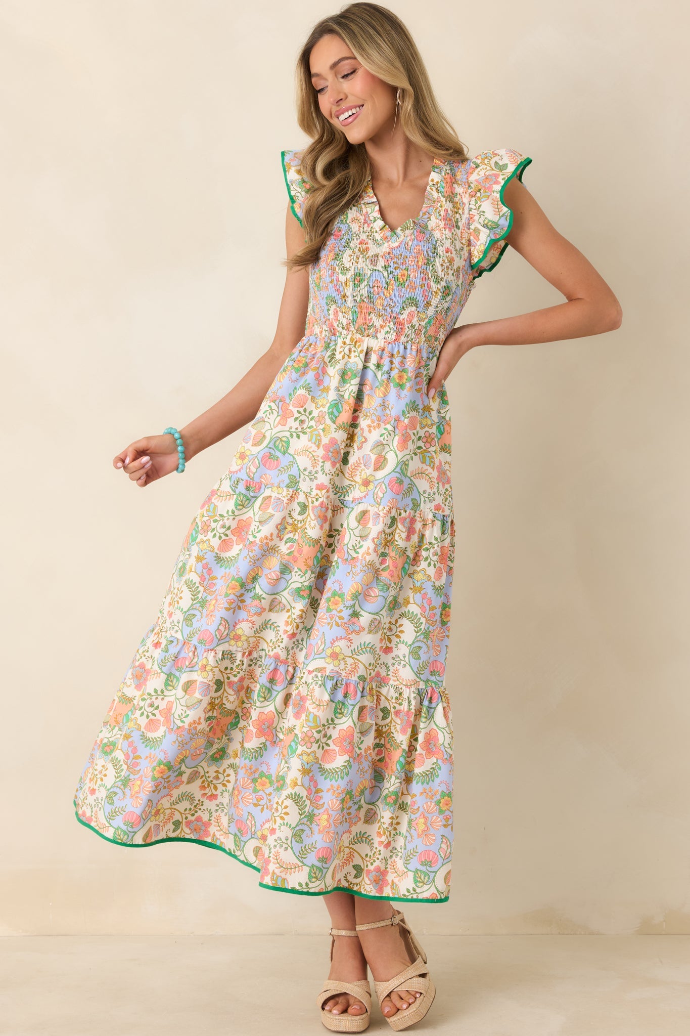 Where the Sun Goes Ivory Multi Floral Paisley Cotton Maxi Dress