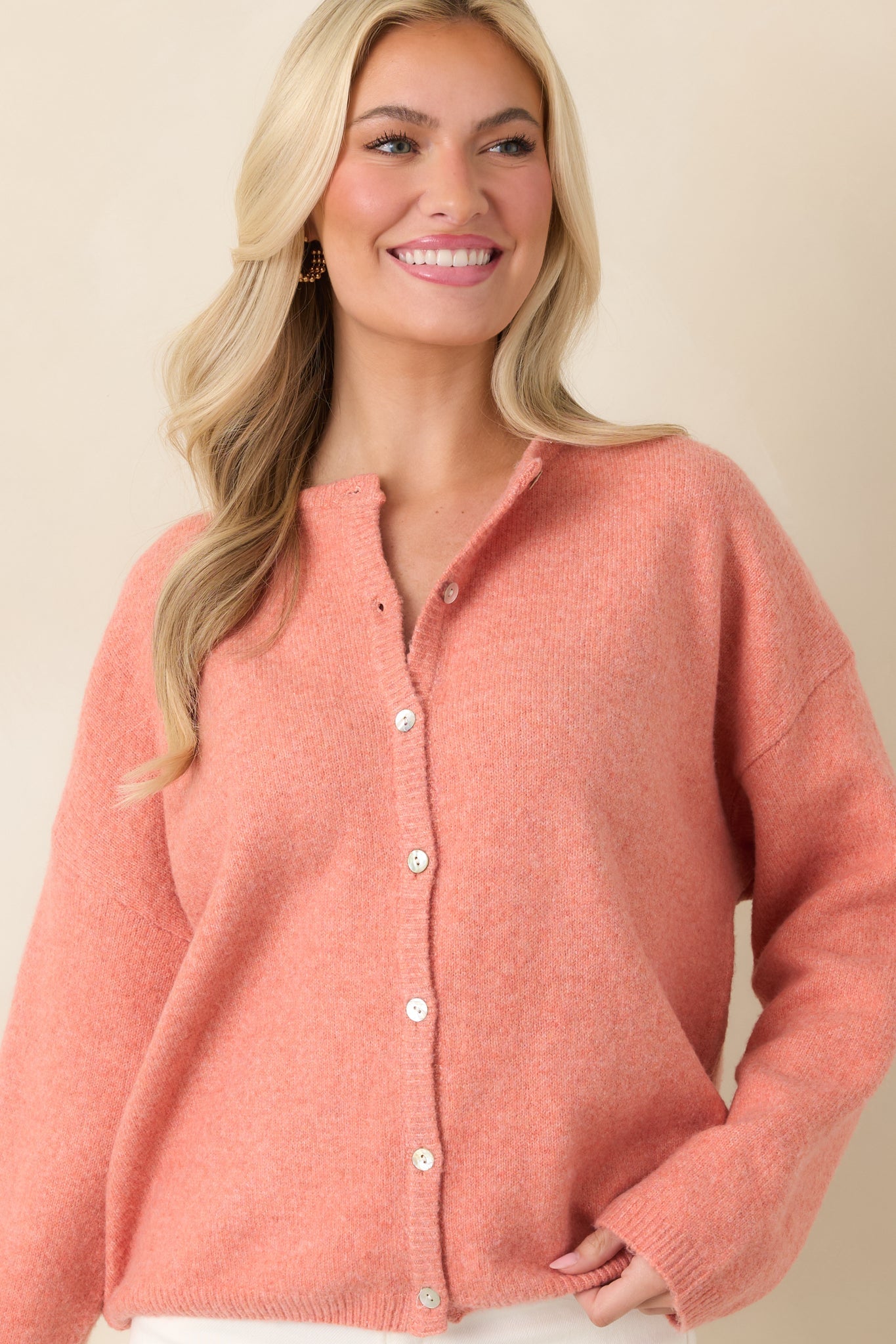Sweet Simplicity Orange Sherbert Knit Button Front Cardigan