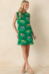 Exclusive: Prosperina Nellie Green Multi Floral Cotton Sleeveless Mini Dress