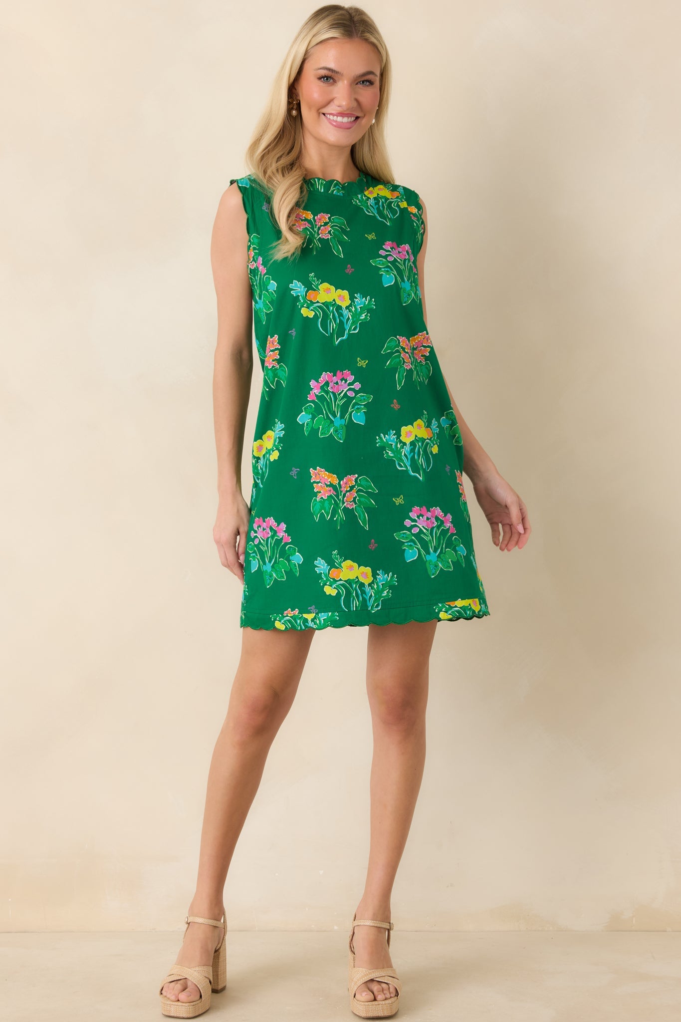 Exclusive: Prosperina Nellie Green Multi Floral Cotton Sleeveless Mini Dress
