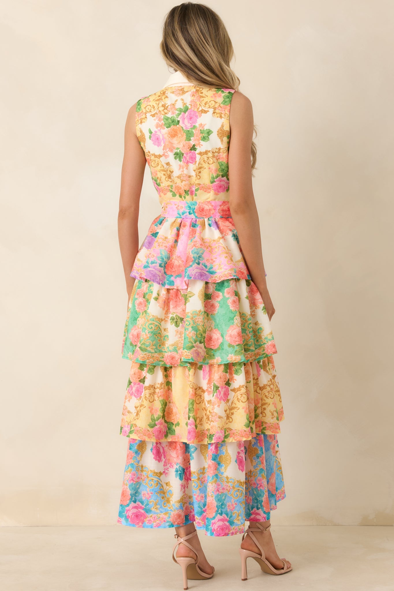 Just A Little Extra Yellow Multi Floral Tiered Midi Dress