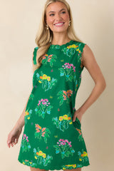 Exclusive: Prosperina Nellie Green Multi Floral Cotton Sleeveless Mini Dress