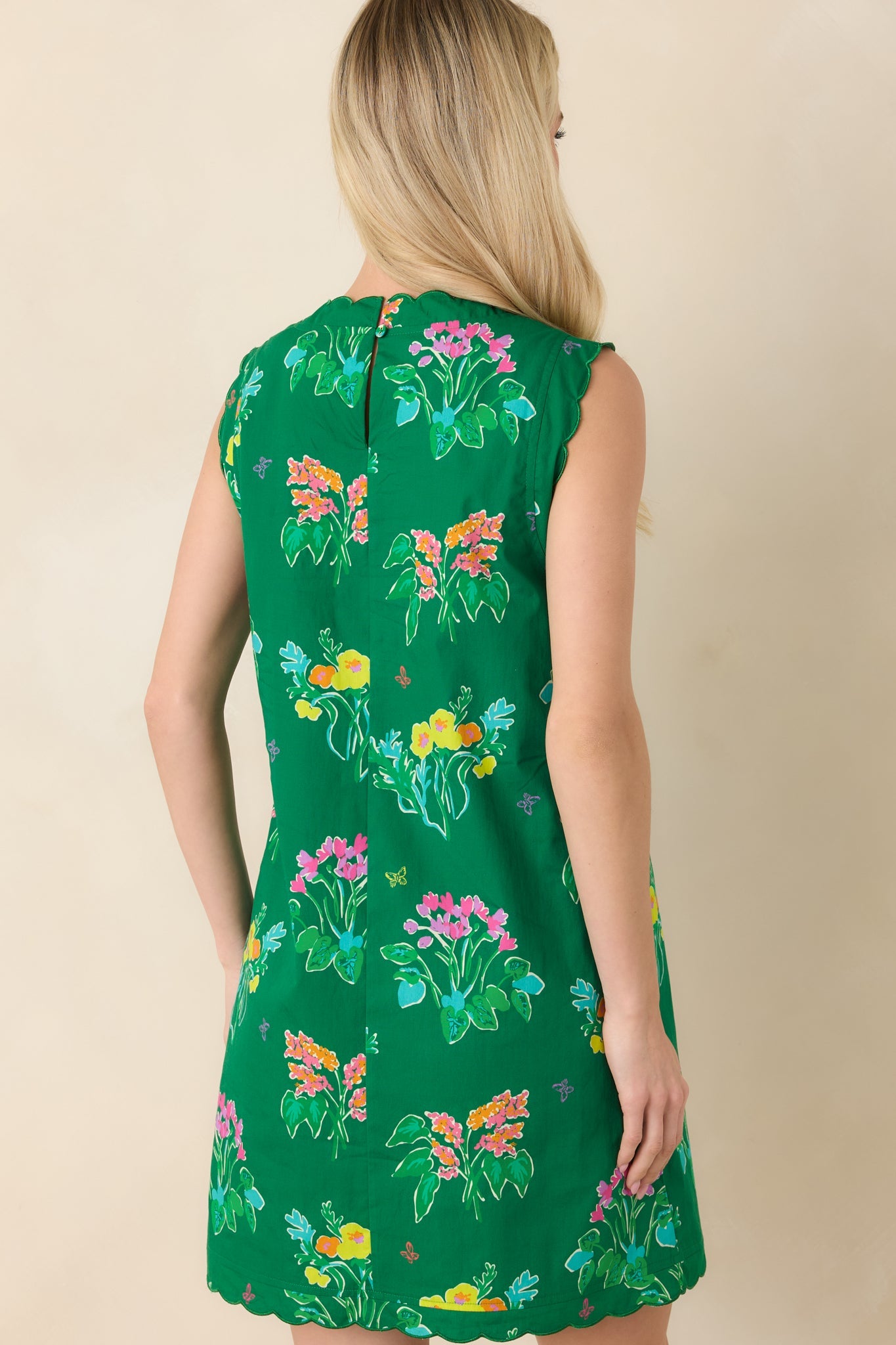 Exclusive: Prosperina Nellie Green Multi Floral Cotton Sleeveless Mini Dress