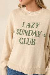 Lazy Sunday Club Ivory Graphic Knit Crewneck Sweater