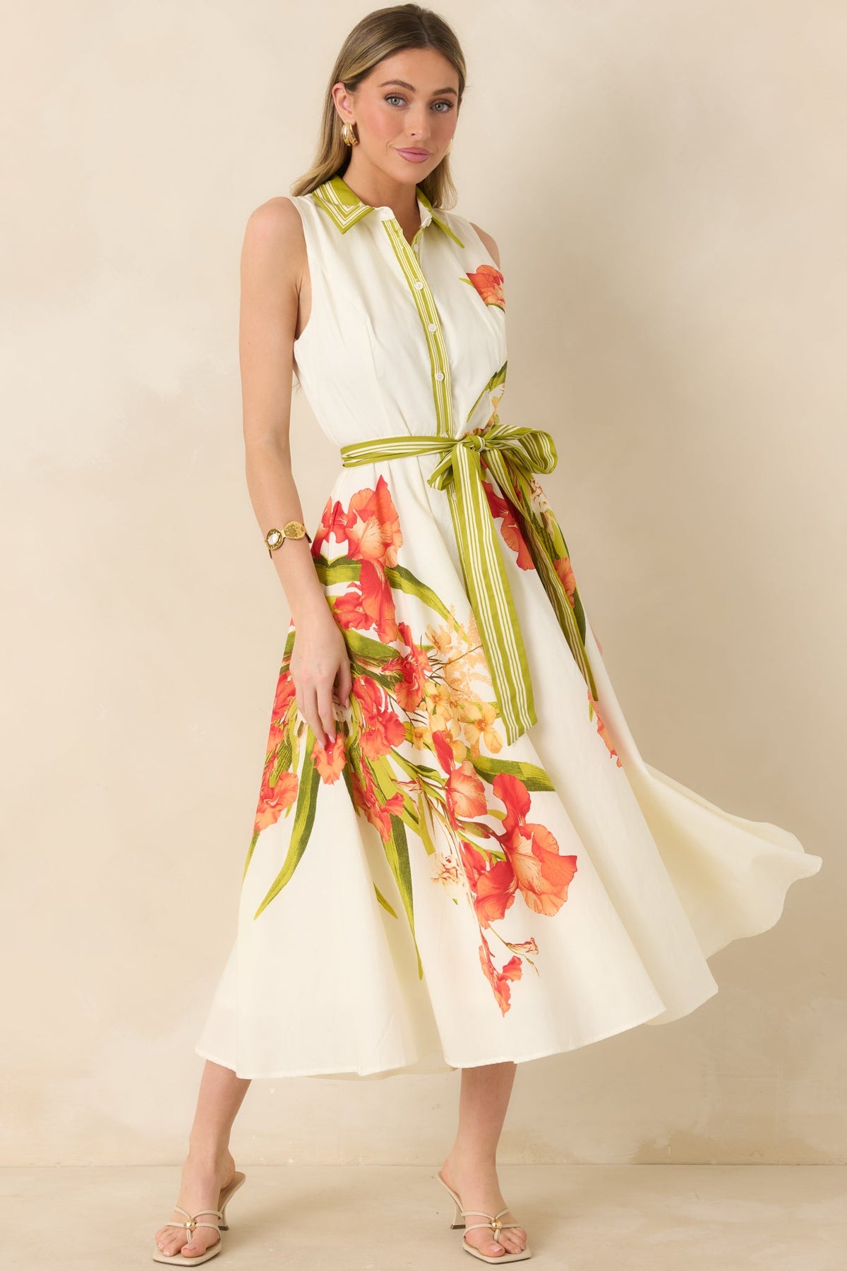 Paradise Garden Ivory Multi Cotton Floral Button Down Maxi Dress
