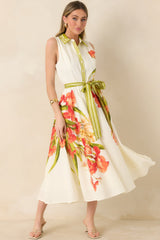 Paradise Garden Ivory Multi Cotton Floral Button Down Maxi Dress