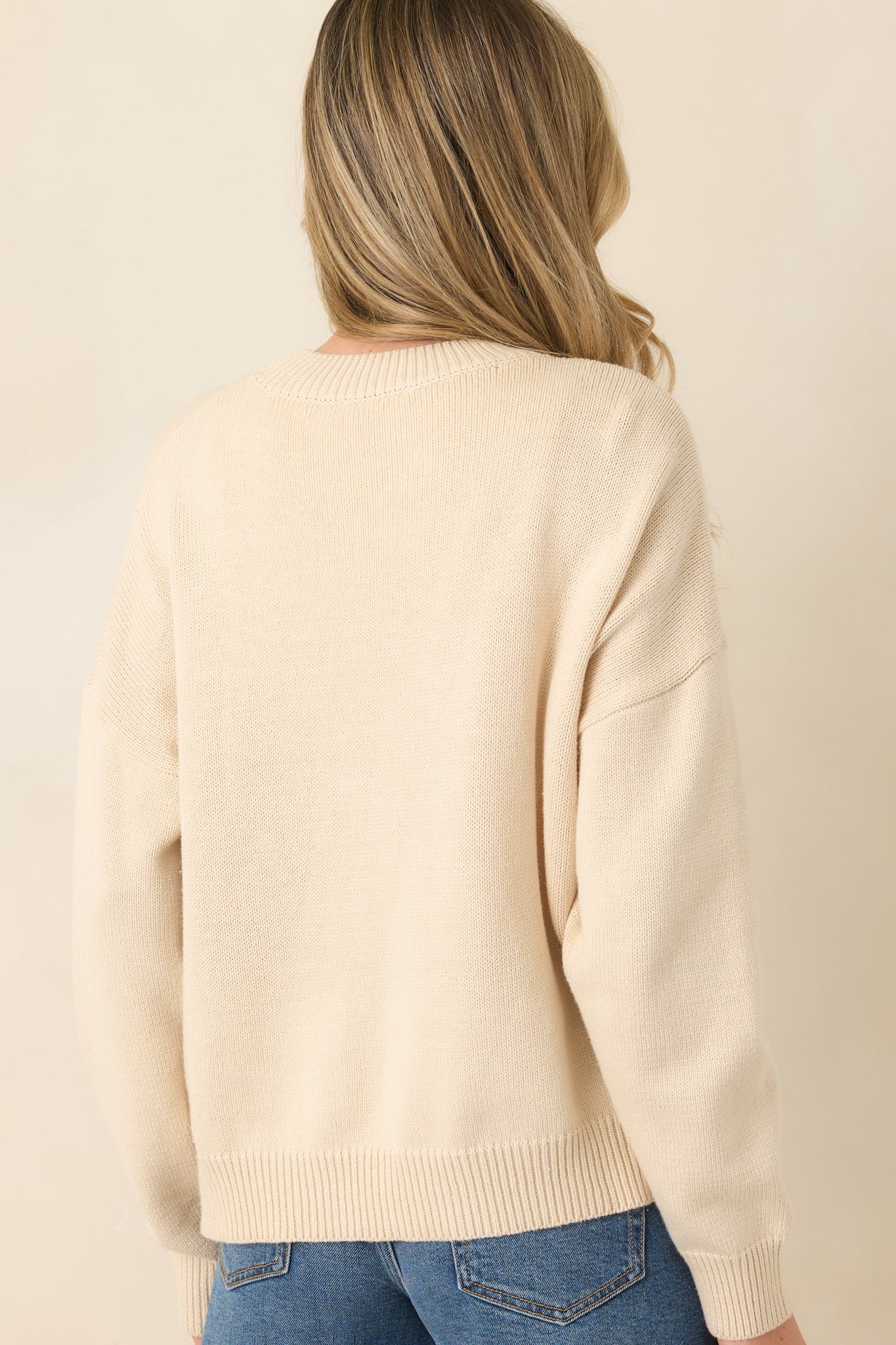 Lazy Sunday Club Ivory Graphic Knit Crewneck Sweater