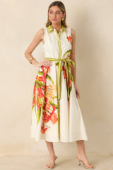 Paradise Garden Ivory Multi Cotton Floral Button Down Maxi Dress